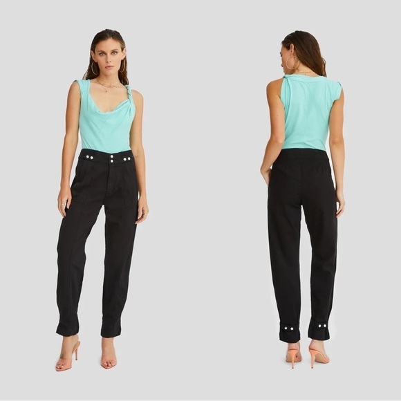 Noam Maddox Pant Black Twill High Rise Button Tab Size 29